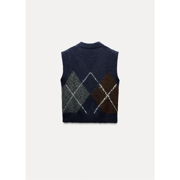 NWT Zara argyle oversized cropped sweater vest - Picture 2 of 7